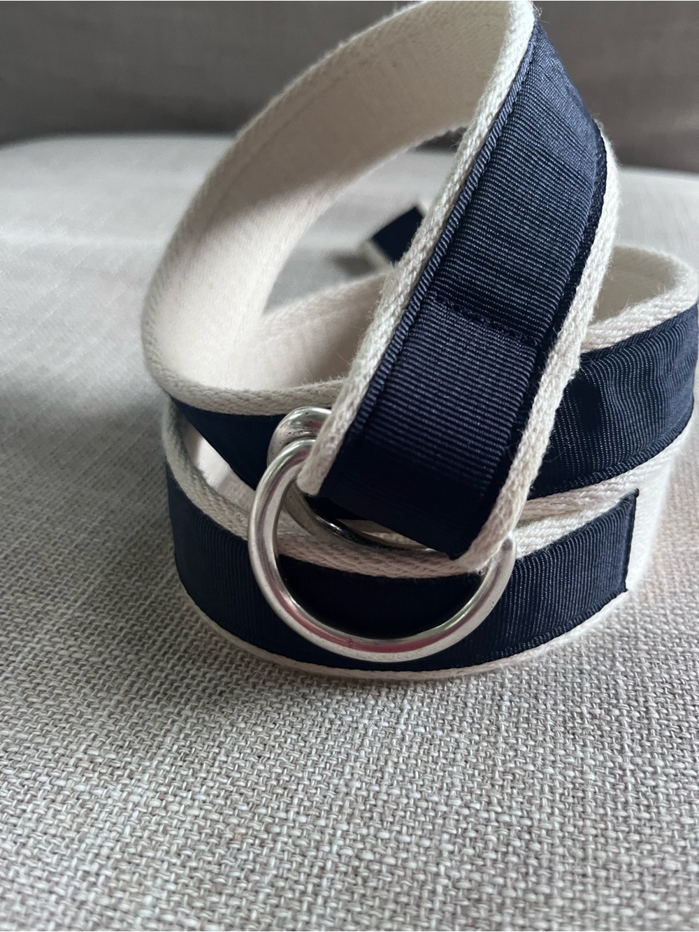 NWOT Navy and Cream Lands End D-Ring Fabric Belt Med